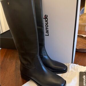 Larroude Classic Black Leather Boots